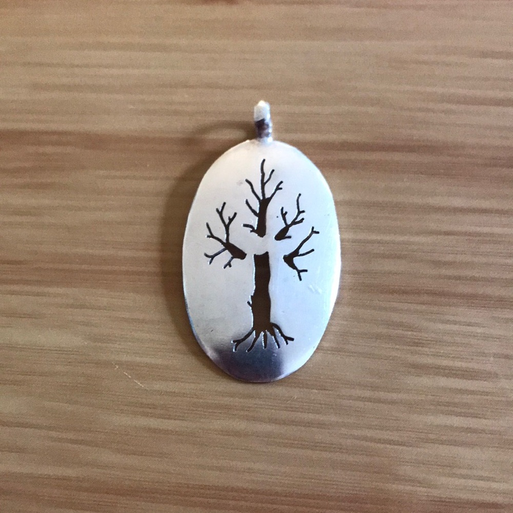 Sterling Silver Oval Tree Cut Out Pendant